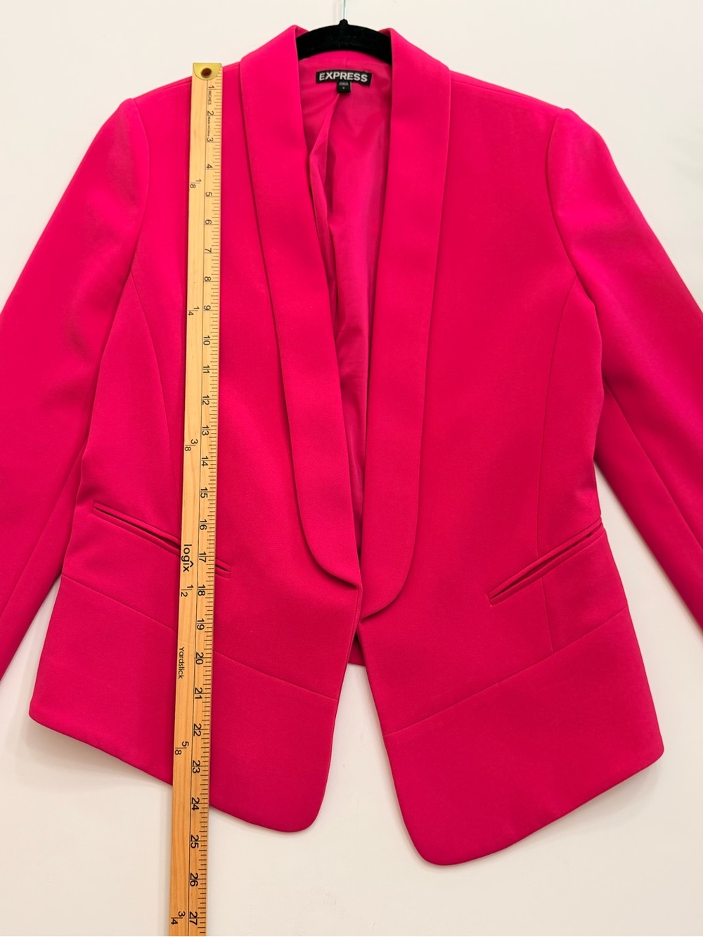 Express Hot Pink Open Front Shawl Collar Stretch Blazer Jacket Suit Womens Sz 6 - Picture 5 of 8